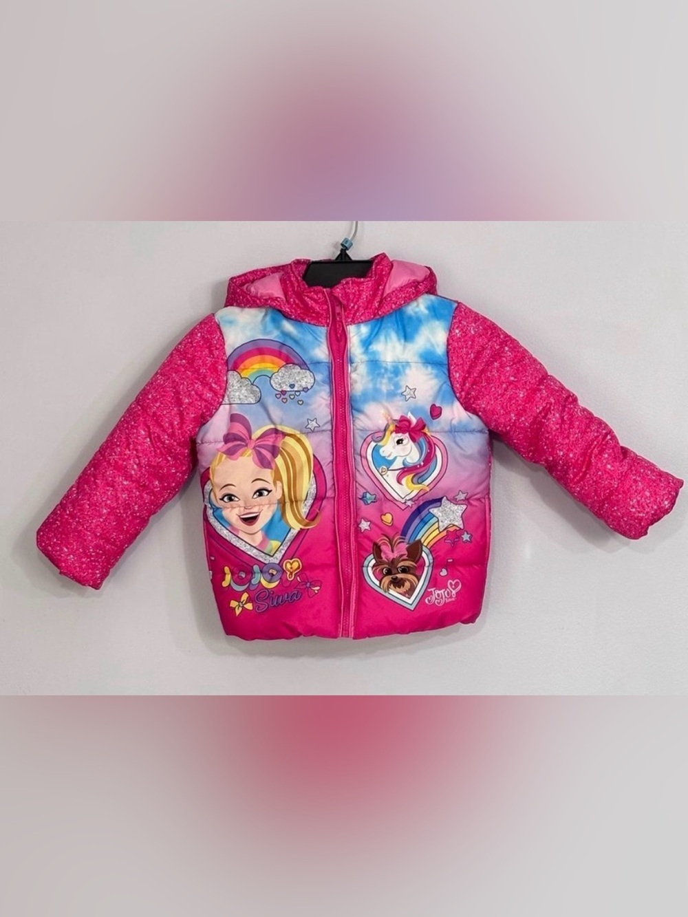 Jojo Siwa | Girls Pink Splatter Unicorn Rainbow Winter Puffer Coat Size 5